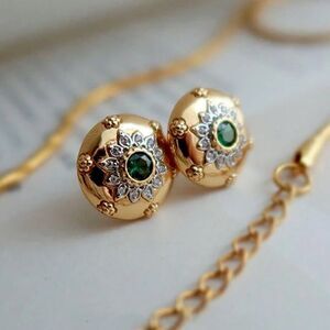 SALE Gold Filled Emerald Green Crystal Vintage French Stud Earrings
